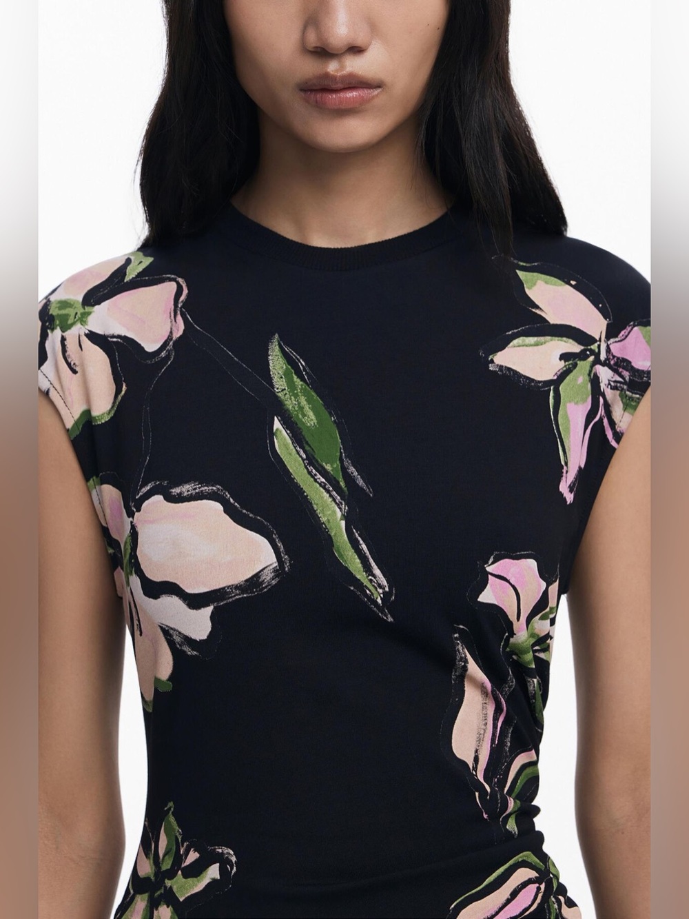 Desigual Irregular Floral Midi Dress Women’s XL Black Asymmetrical NWOT - Picture 5 of 10